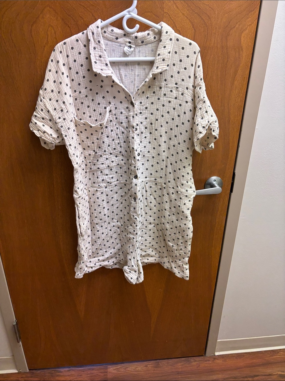 Polka Dot Short Sleeve Romper - Cream/Black